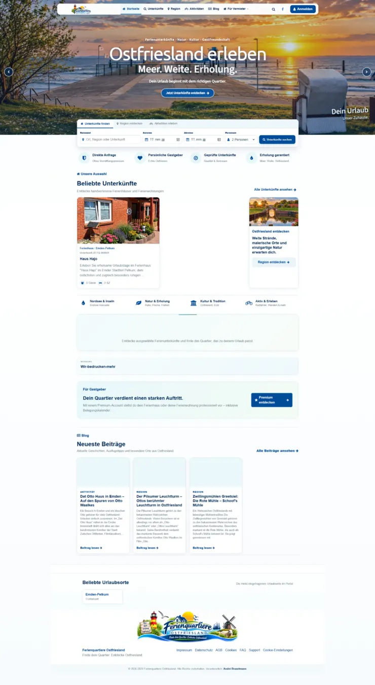 Referenz Ferienquartiere Ostfriesland – Tourismusportal